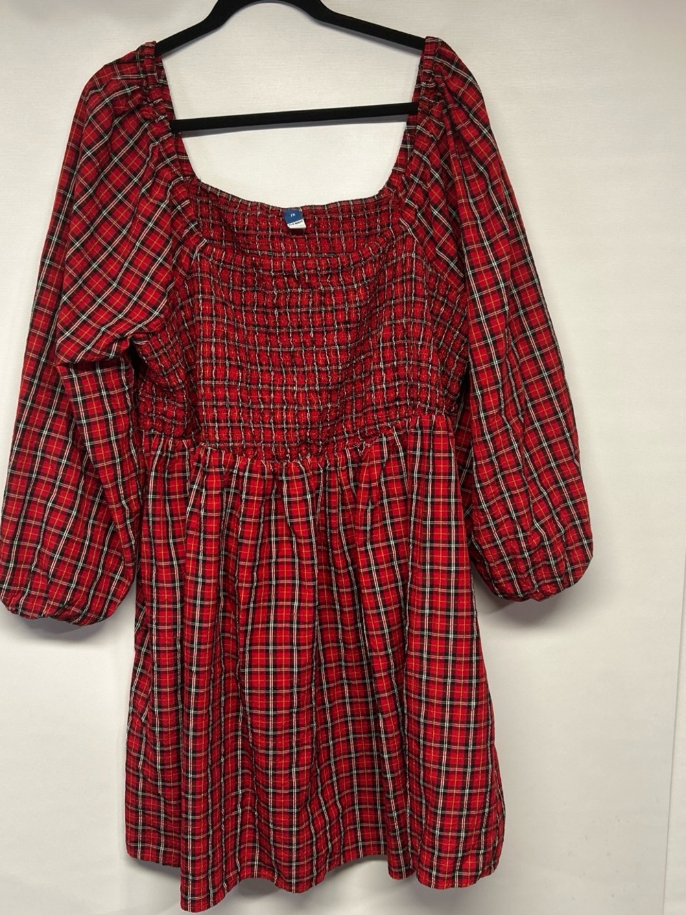 Old Navy Red Black Plaid Smocked Dress